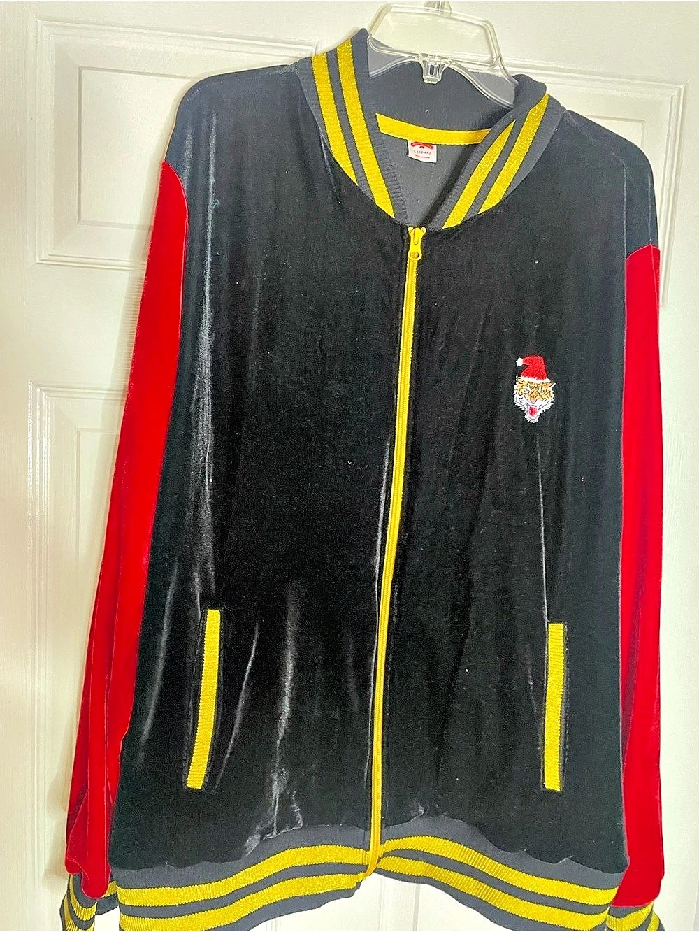 Mens Holiday Embellished Tiger Varsity Jacket